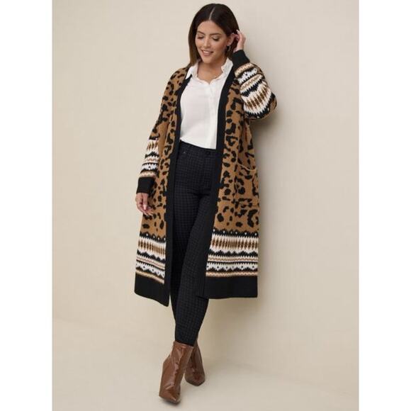 Torrid Plus 5X Cardigan Sweater Vegan Cashmere Duster Long Animal Print Soft - Picture 1 of 11